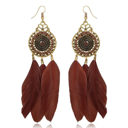 Feather Earrings Brown-Jewearrings