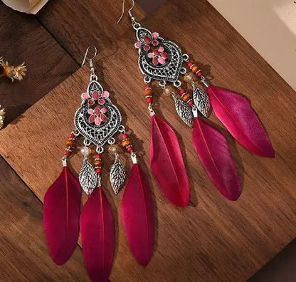 Feather Earrings - Colorful Tassel Leaf Jewelry-Jewearrings