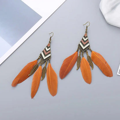 Feather Earrings - Diamond Leaf Long Tassel Bohemian Style-Jewearrings