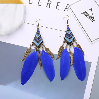 Feather Earrings - Diamond Leaf Long Tassel Bohemian Style-Jewearrings