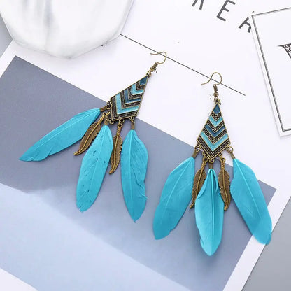 Feather Earrings - Diamond Leaf Long Tassel Bohemian Style-Jewearrings