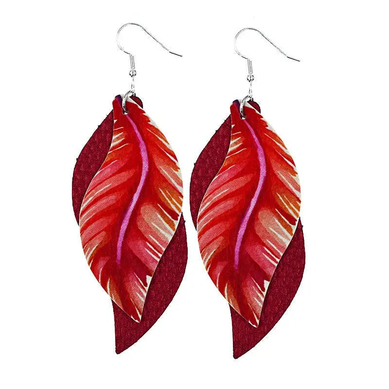 Feather Earrings: Double Feather Leather Earrings-Jewearrings