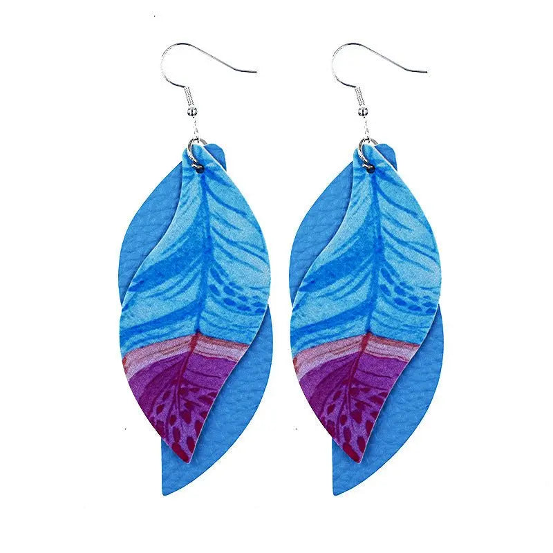 Feather Earrings: Double Feather Leather Earrings-Jewearrings