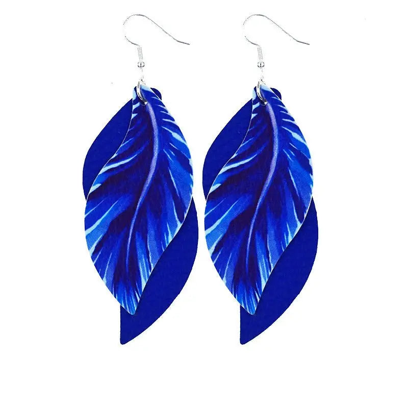 Feather Earrings: Double Feather Leather Earrings-Jewearrings