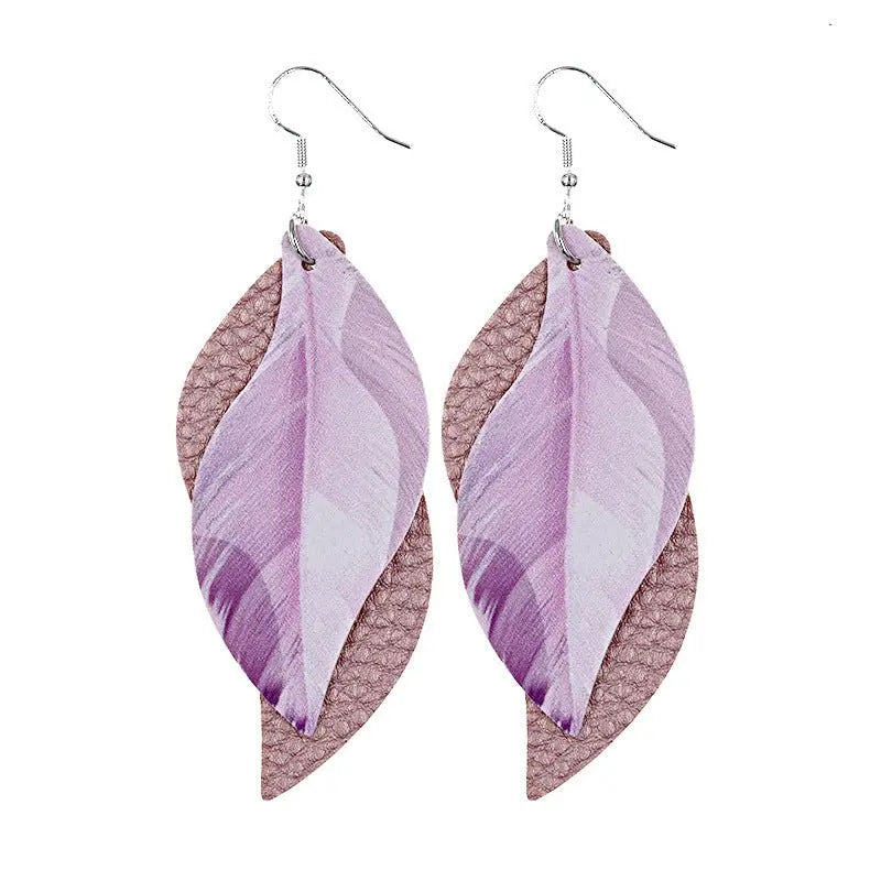 Feather Earrings: Double Feather Leather Earrings-Jewearrings