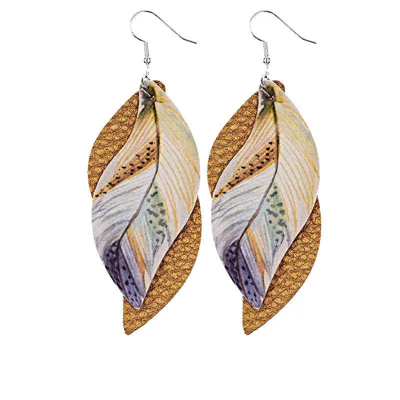 Feather Earrings: Double Feather Leather Earrings-Jewearrings