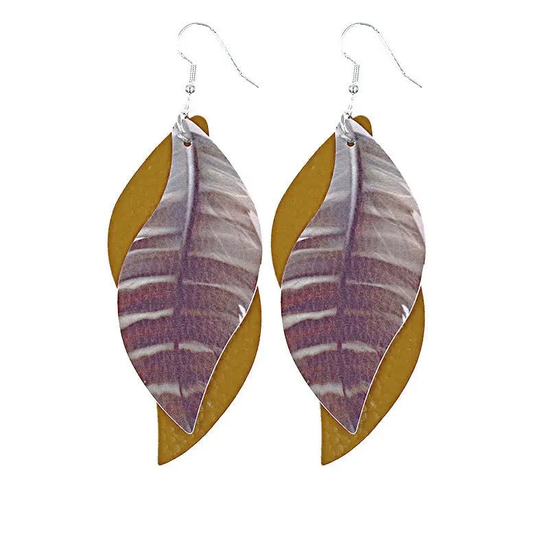 Feather Earrings: Double Feather Leather Earrings-Jewearrings