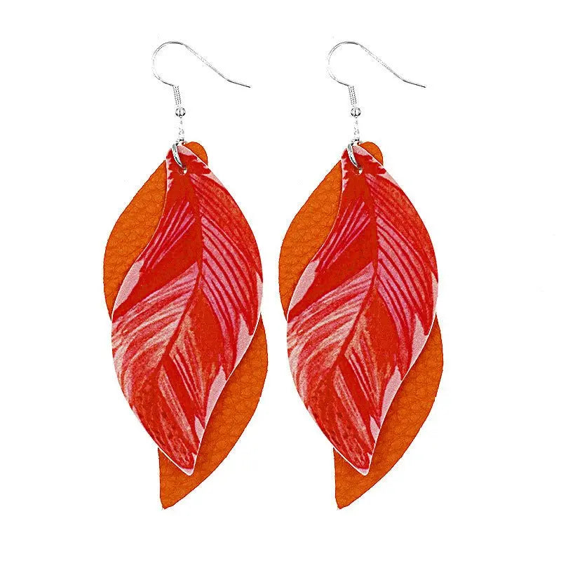 Feather Earrings: Double Feather Leather Earrings-Jewearrings