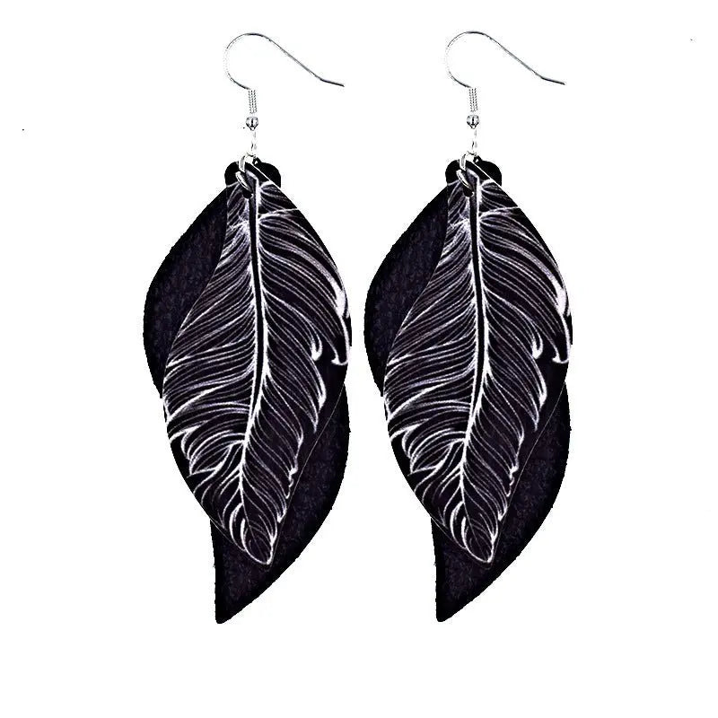 Feather Earrings: Double Feather Leather Earrings-Jewearrings