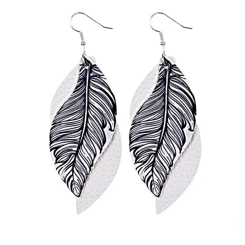 Feather Earrings: Double Feather Leather Earrings-Jewearrings