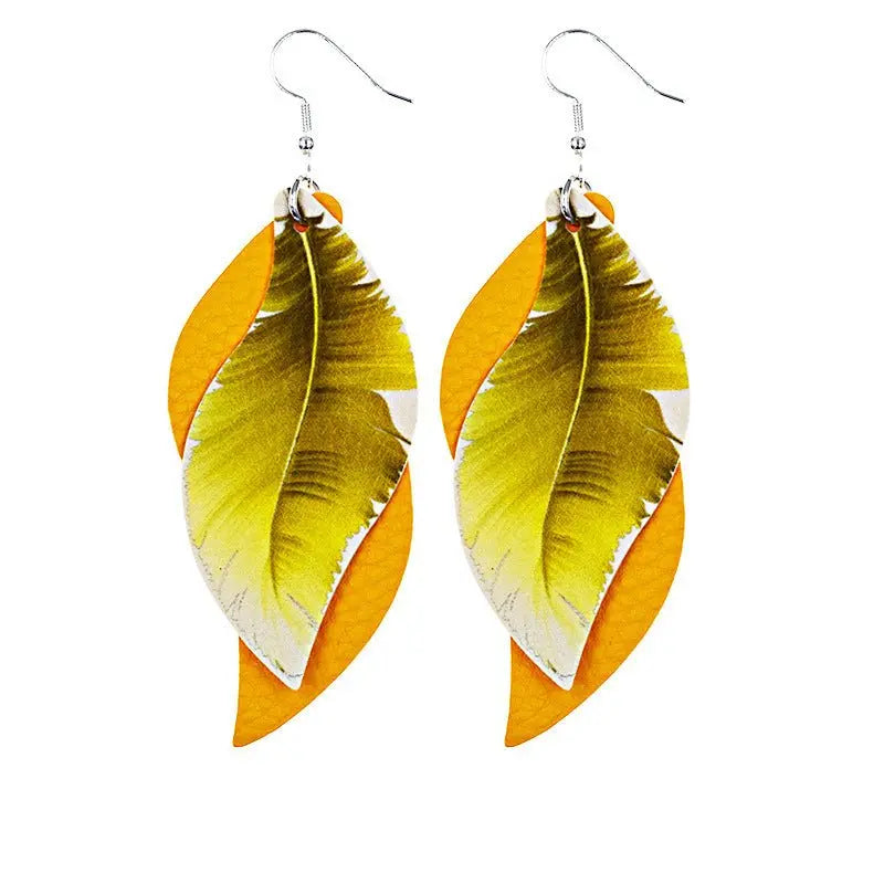 Feather Earrings: Double Feather Leather Earrings-Jewearrings