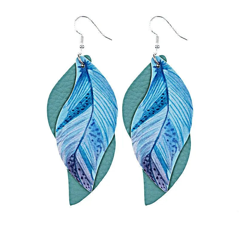 Feather Earrings: Double Feather Leather Earrings-Jewearrings