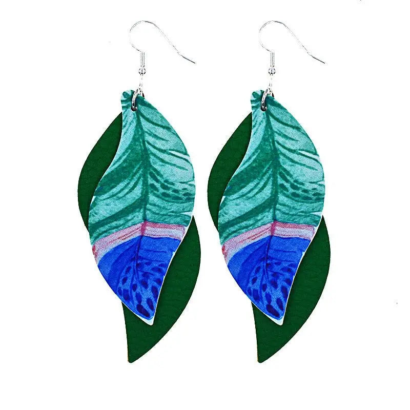 Feather Earrings: Double Feather Leather Earrings-Jewearrings