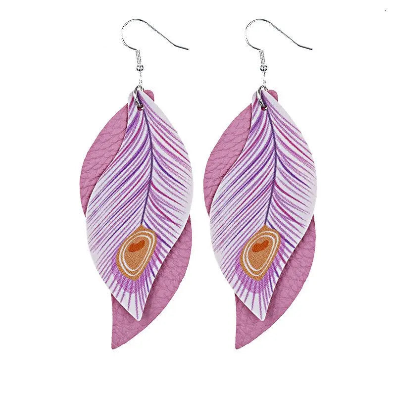 Feather Earrings: Double Feather Leather Earrings-Jewearrings