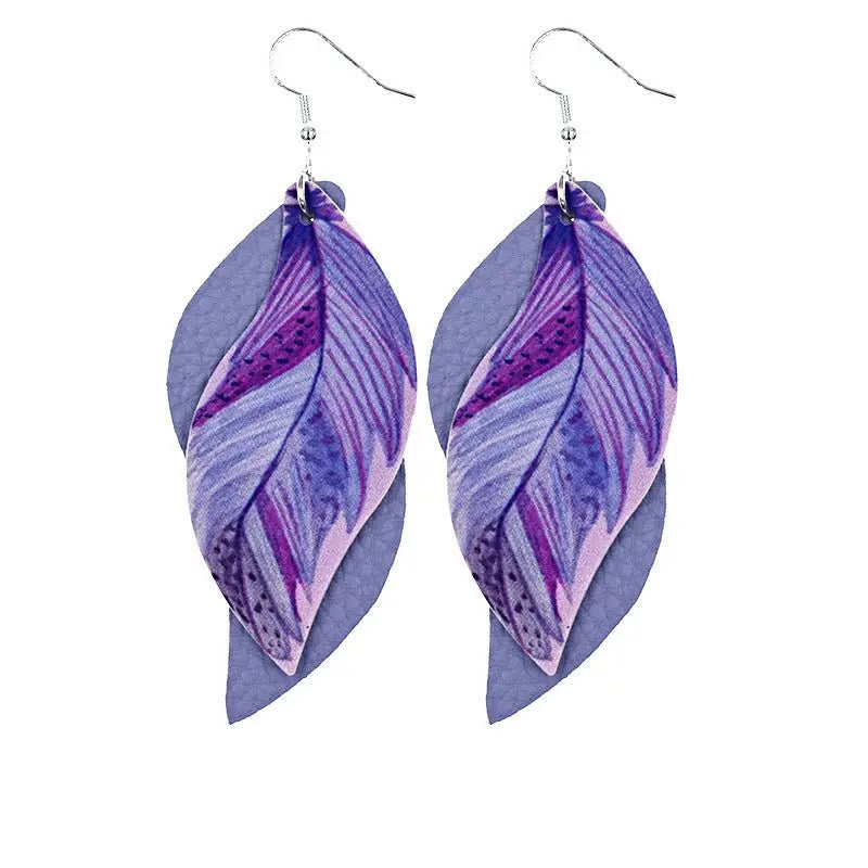 Feather Earrings: Double Feather Leather Earrings-Jewearrings