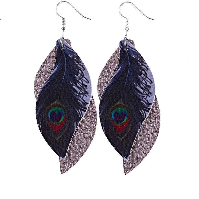 Feather Earrings: Double Feather Leather Earrings-Jewearrings