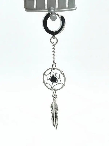 Feather Earrings: Dream Catcher Net Stud Style (Black Zircon)-Jewearrings