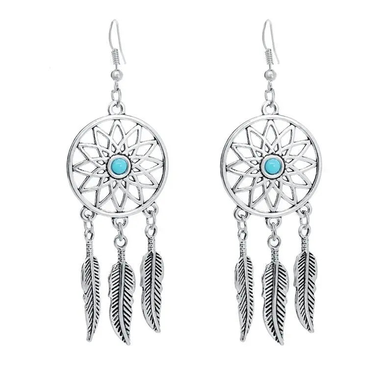 Feather Earrings Dream Catcher Style-Jewearrings