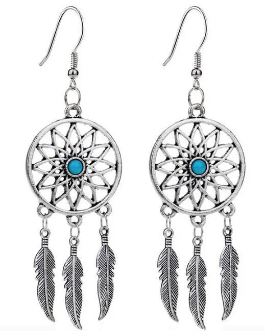 Feather Earrings Dream Catcher Style-Jewearrings