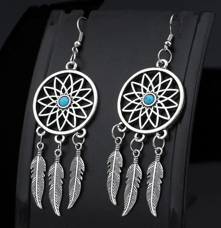 Feather Earrings Dream Catcher Style-Jewearrings