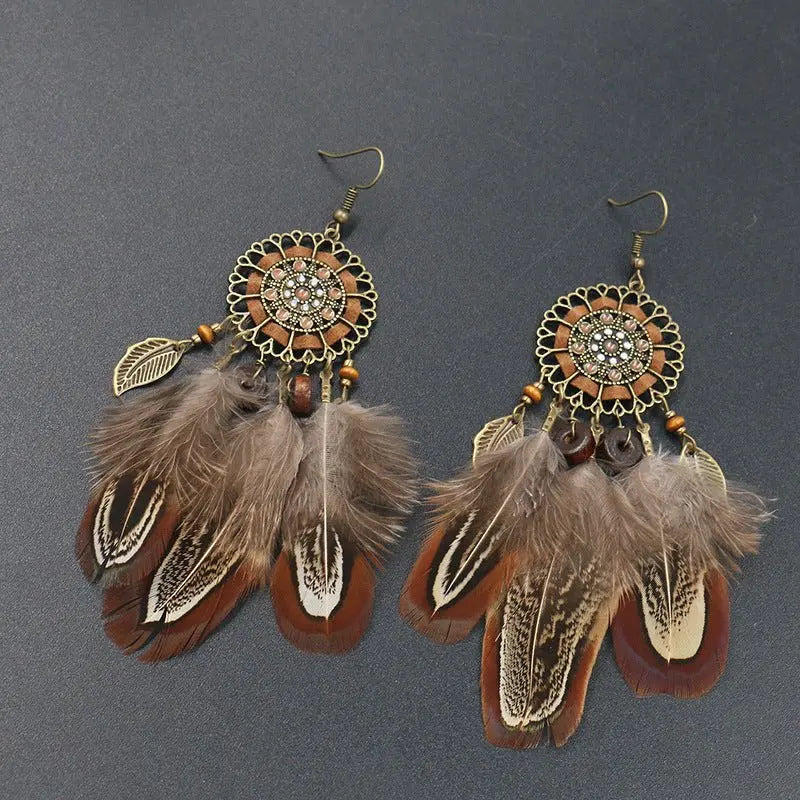 Feather Earrings - Dreamcatcher Feather Earrings-Jewearrings