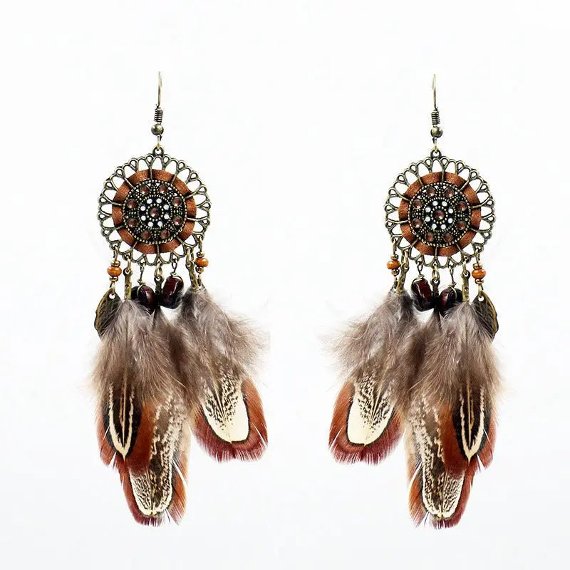 Feather Earrings - Dreamcatcher Feather Earrings-Jewearrings