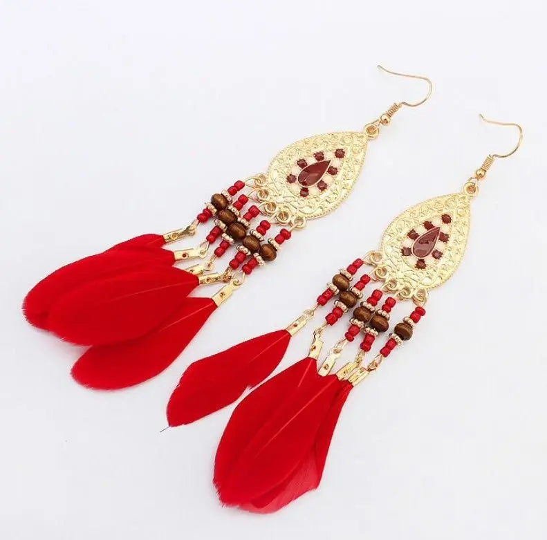 Feather Earrings European & American Bohemian Tassel-Jewearrings