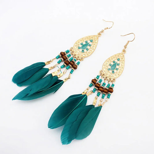 Feather Earrings European & American Bohemian Tassel-Jewearrings