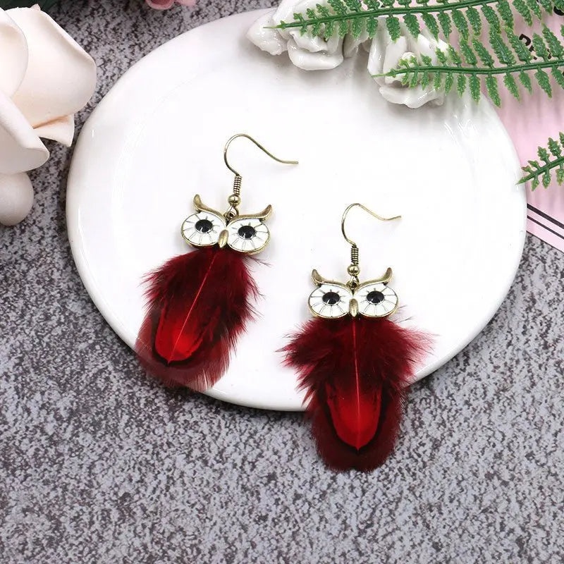 Feather Earrings - European & American Fashion Owl Design-Jewearrings