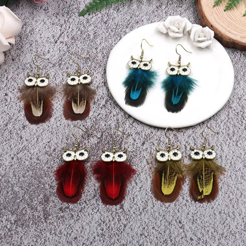 Feather Earrings - European & American Fashion Owl Design-Jewearrings