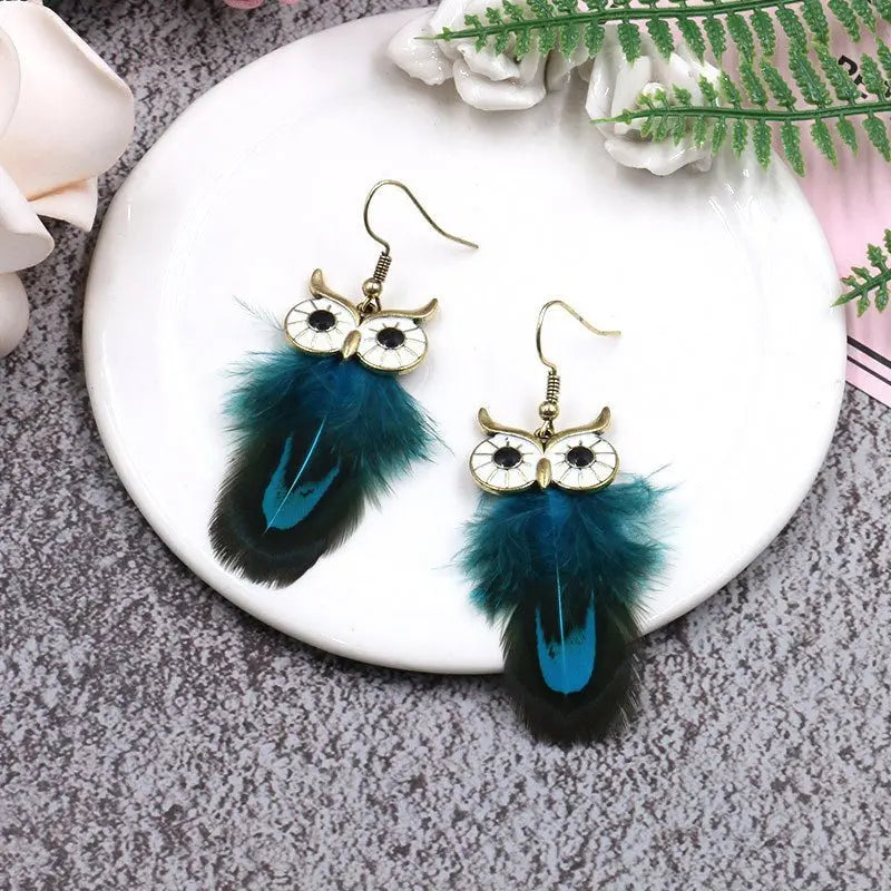 Feather Earrings - European & American Fashion Owl Design-Jewearrings