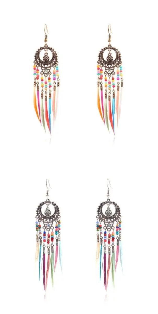 Feather Earrings - Exaggerated Colorful Beads-Jewearrings