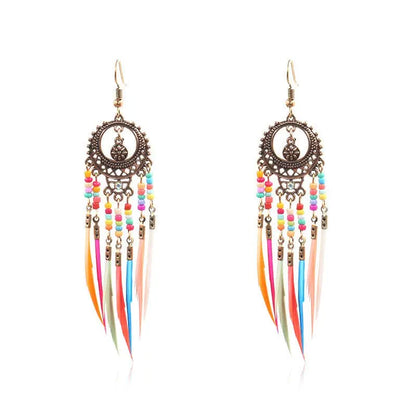 Feather Earrings - Exaggerated Colorful Beads-Jewearrings