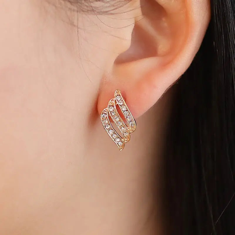 Feather Earrings - Feather Diamond Stud Earrings-Jewearrings