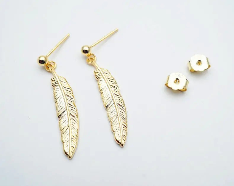 Feather Earrings Japanese Light Luxury 925 Silver-Jewearrings