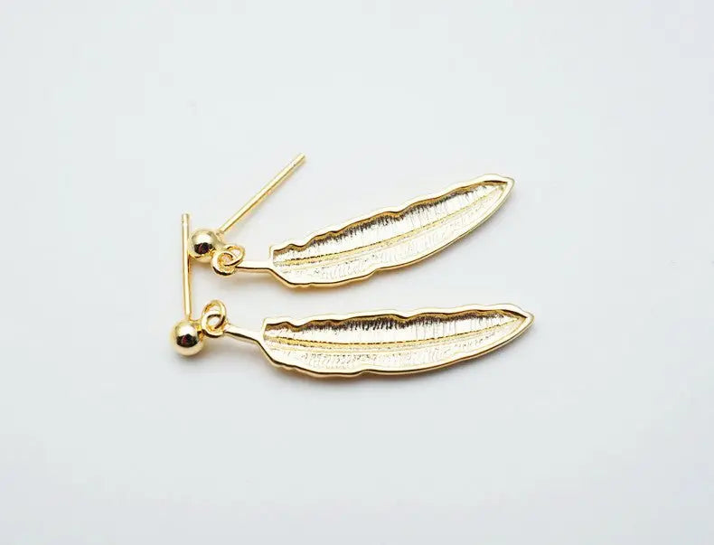 Feather Earrings Japanese Light Luxury 925 Silver-Jewearrings