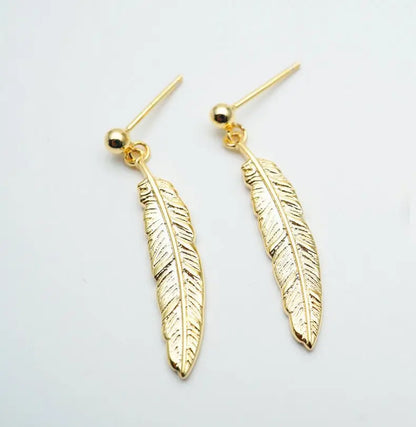 Feather Earrings Japanese Light Luxury 925 Silver-Jewearrings