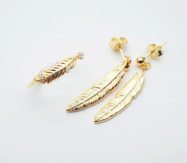 Feather Earrings Japanese Light Luxury 925 Silver-Jewearrings