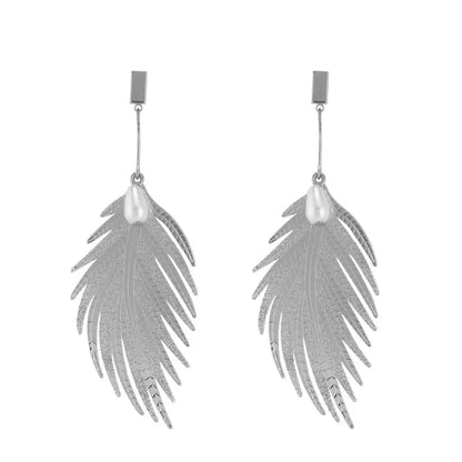 Feather Earrings Jewelry Exaggerated Fashion Metal Feather-Jewearrings