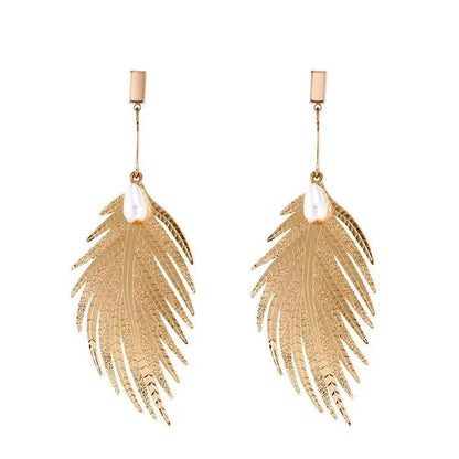 Feather Earrings Jewelry Exaggerated Fashion Metal Feather-Jewearrings