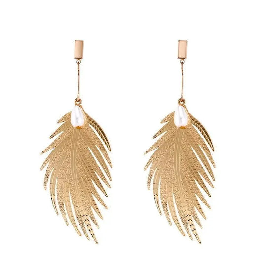 Feather Earrings Jewelry Exaggerated Fashion Metal Feather-Jewearrings