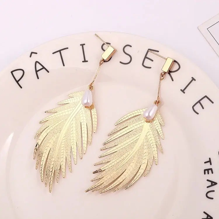 Feather Earrings Jewelry Exaggerated Fashion Metal Feather-Jewearrings