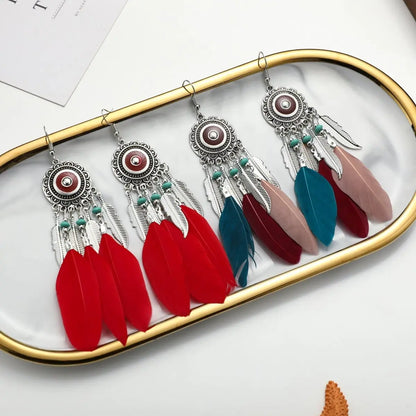 Feather Earrings Leaf Bohemian Long-Jewearrings