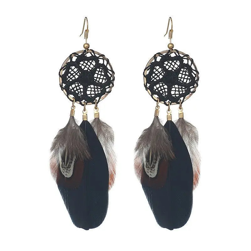 Feather Earrings: Lightweight Dream Catcher Flower Woven-Jewearrings