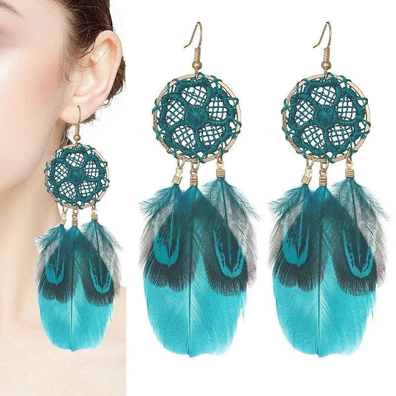 Feather Earrings: Lightweight Dream Catcher Flower Woven-Jewearrings