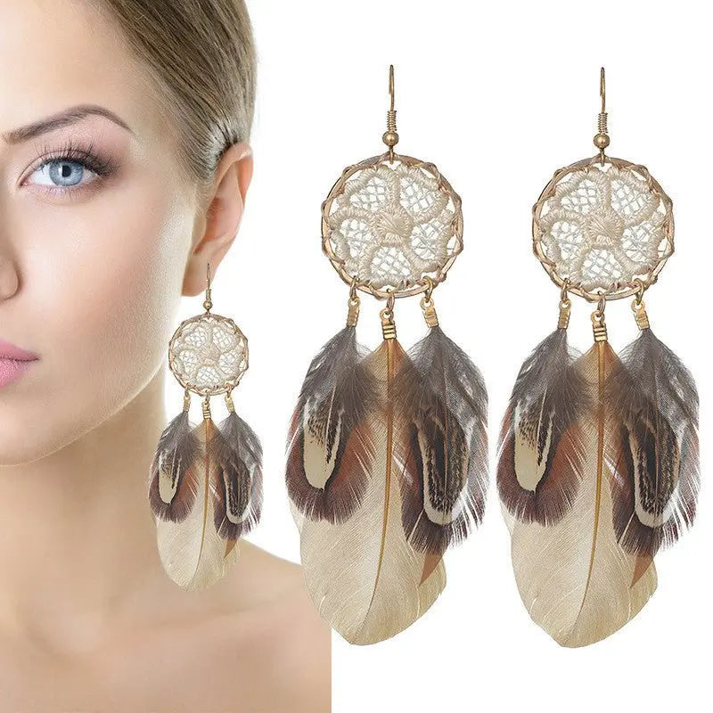 Feather Earrings: Lightweight Dream Catcher Flower Woven-Jewearrings