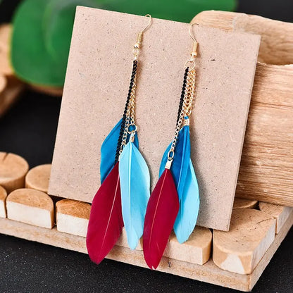 Feather Earrings: Long Fairy Multi-layer Chain Feather Earrings-Jewearrings