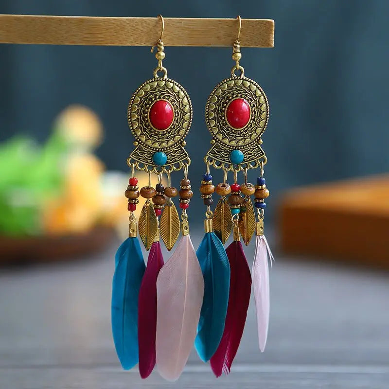 Feather Earrings Long tassel temperament Earrings exotic style-Jewearrings