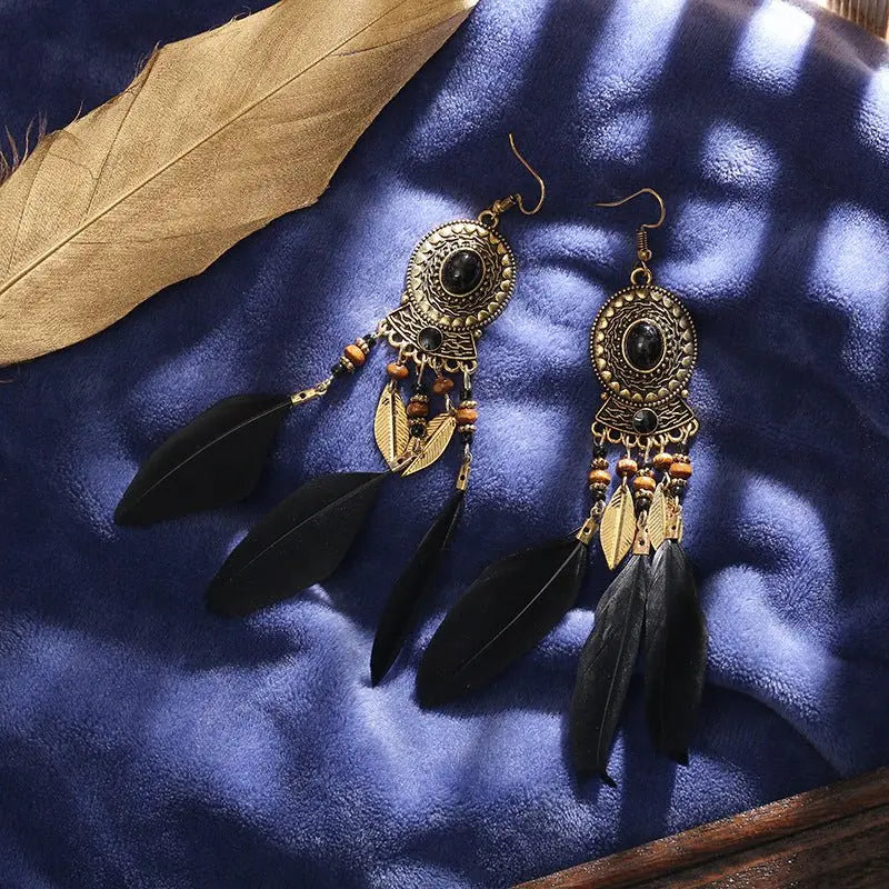 Feather Earrings Long tassel temperament Earrings exotic style-Jewearrings