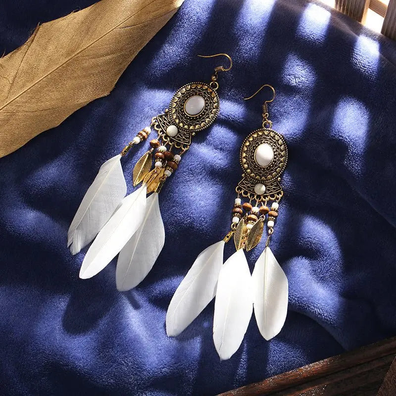 Feather Earrings Long tassel temperament Earrings exotic style-Jewearrings